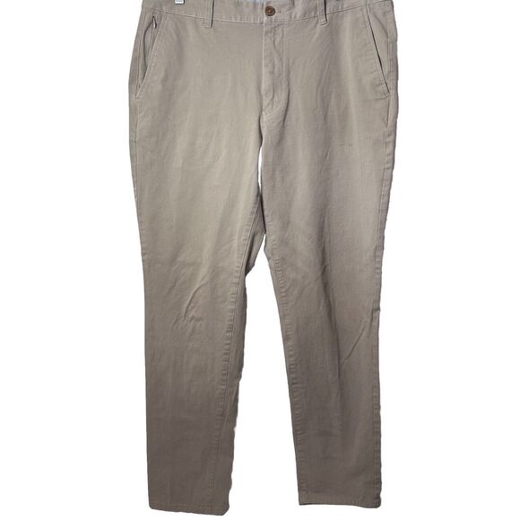 Bonobos Pants Mens 36x32.5 Slim Beige Tan Flat Front Stretch Khaki Twill Golf